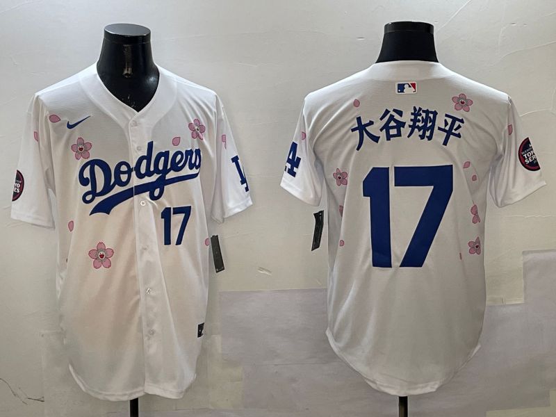 Men Los Angeles Dodgers #17 Ohtani White Sakura Edition 2025 Nike MLB Jersey style 3205